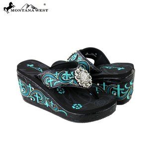 Montana west embroidered wedge flip flop